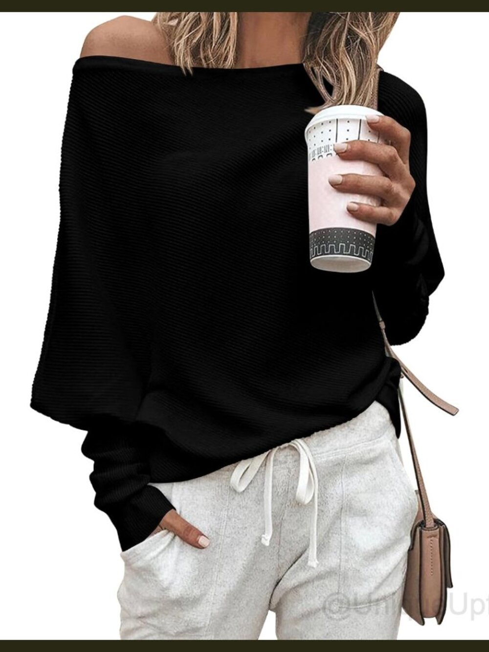 Womens Off Shoulder Batwing Knit Sweater Pullover Loose Fit